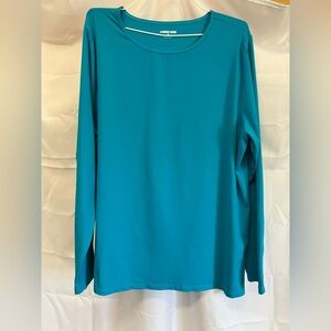 Lands' End Green and Blue Fitted Long Sleeve T-Shirt
